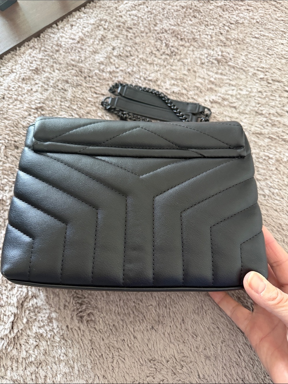 Saint  Black Quilted Matelassé Shoulder Bag with Tonal YSL - Picture 3 of 7